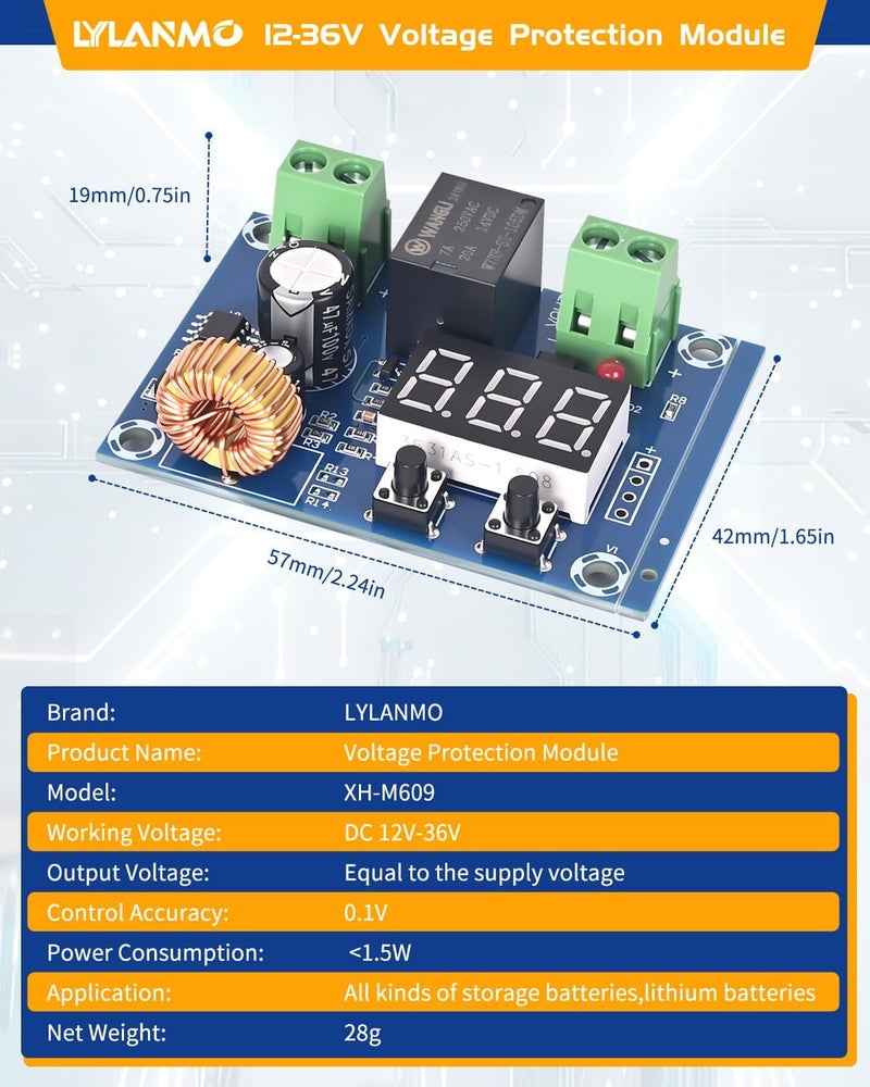 LYLANMO 3PCS DC Voltage Protection Digital Low Voltage Protector Disconnecting Switch Cut-Off Over-Discharge Protection Module for 12-36V Lead Acid Lithium Battery - Image 3